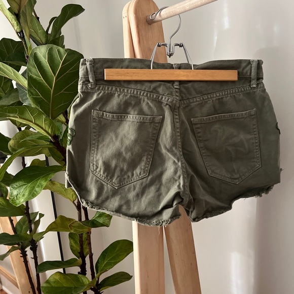 Vintage Repurposed Sandrine Rose Denim Green Shorts with Patches Handmade Design - Picture 5 of 5